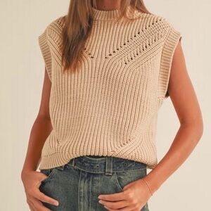 MIOU MUSE Minimalist Ribbed Knit Sweater Vest Tank Top Beige Size M